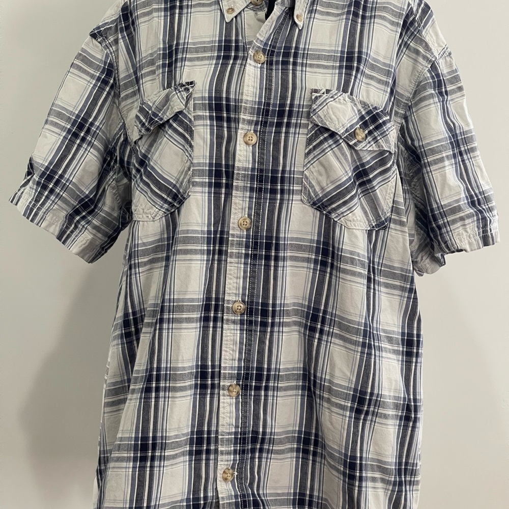 Duluth Trading XL Collared Button Down Men's Blue Plaid Shirt 184 - Picture 1 of 7